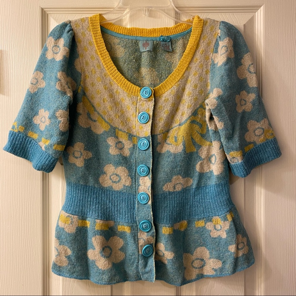 Anthropologie HWR Wool Flower Cardigan